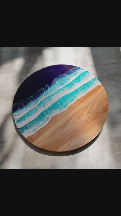 Resin Ocean Wave Coffee Table with Round Rustic Reclaim Wood