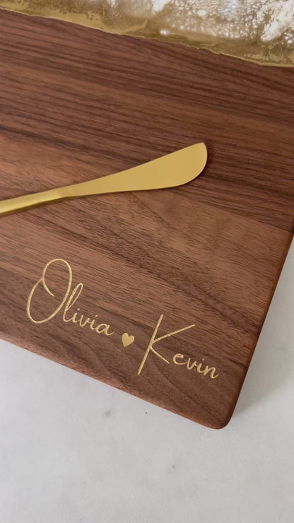 Personalized White & Gold Resin Charcuterie Board, Luxury Wedding Gift
