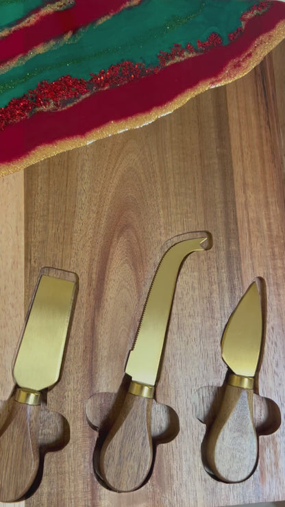 Christmas Resin Cheese Boards with Cheese Knives