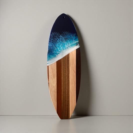 Surfboard Cutting Board and Cheese Knife Set with Resin Ocean Wave