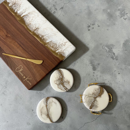 Personalized White & Gold Resin Charcuterie Board, Luxury Wedding Gift