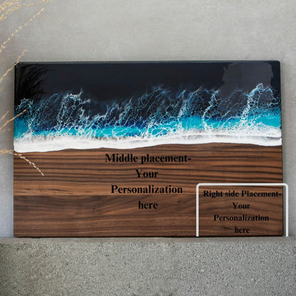 Walnut Wood Cutting Board with Resin Ocean Wave Art