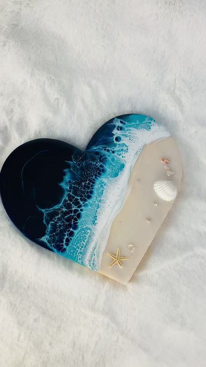 Handmade Ocean Resin Heart Decor Perfect for Girl Christmas Gift Beach house gift host gift