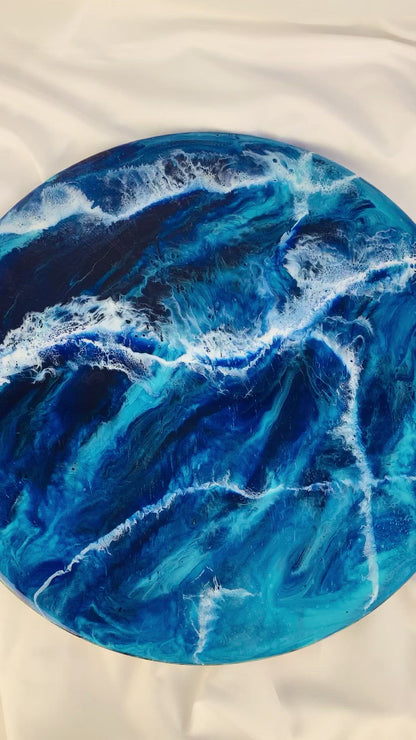 Ocean Resin Lazy Susan, Large 20 inch Handmade Wooden Turntable