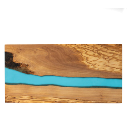 Personalized Resin Charcuterie Board – Olive Wood and Blue Epoxy