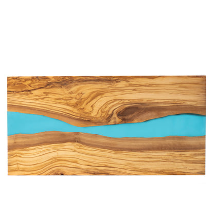 Personalized Resin Charcuterie Board – Olive Wood and Blue Epoxy