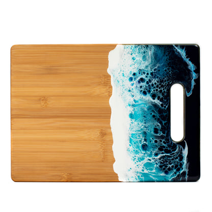 Personalized Bamboo Cutting Board with Resin Ocean Wave Art, Cheese & Charcuterie Board