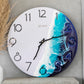 Round Wooden Wall Clock With Handmade Resin Effect Wave Art