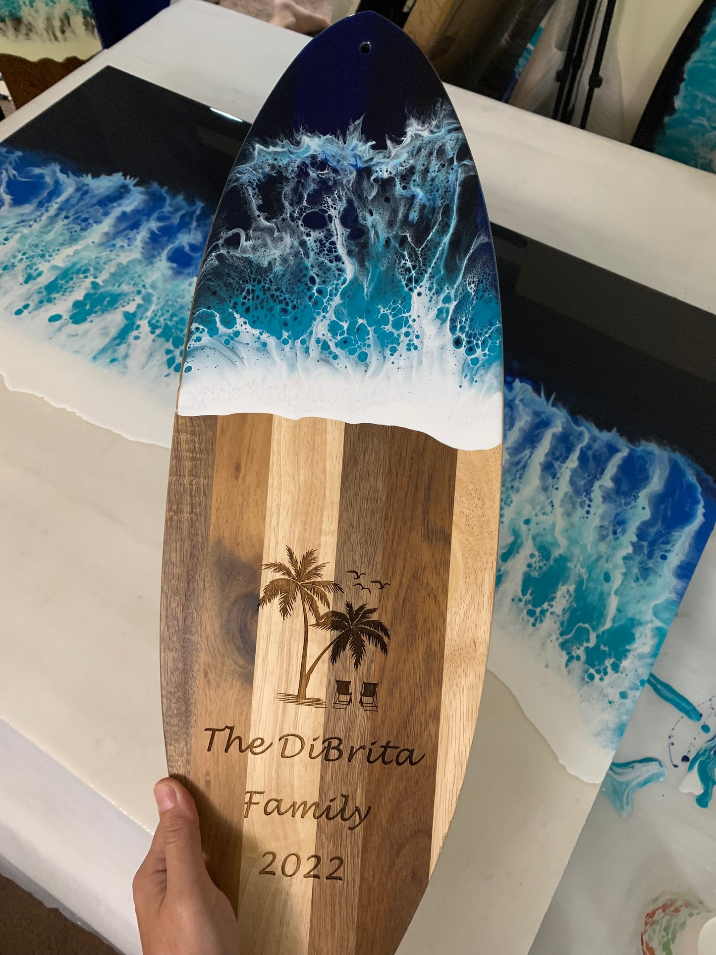 Surfboard Resin Ocean Wave Wood Cutting / Serving /Cheese Board