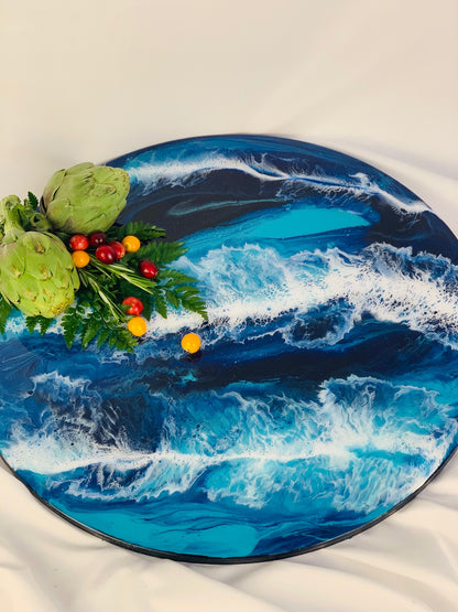 Ocean Resin Lazy Susan, Large 20 inch Handmade Wooden Turntable