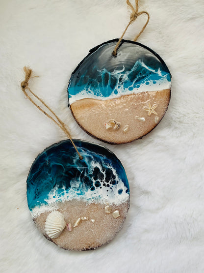 Ocean Resin Live Edge Wood Ornament