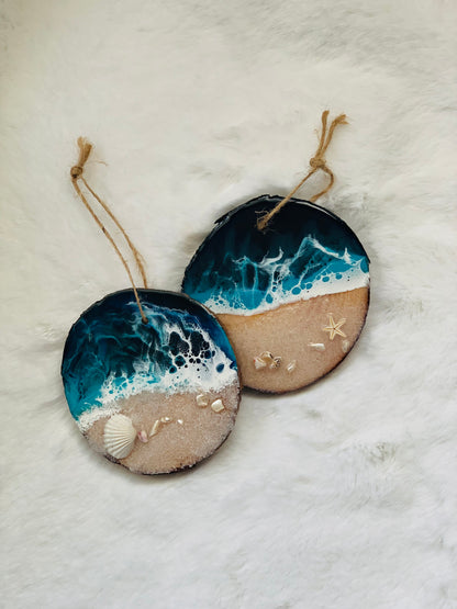 Ocean Resin Live Edge Wood Ornament